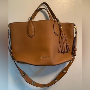Michael Kors Large Brooklyn Grab Bag Brown Pebble Leather Grommet Shoulder Strap